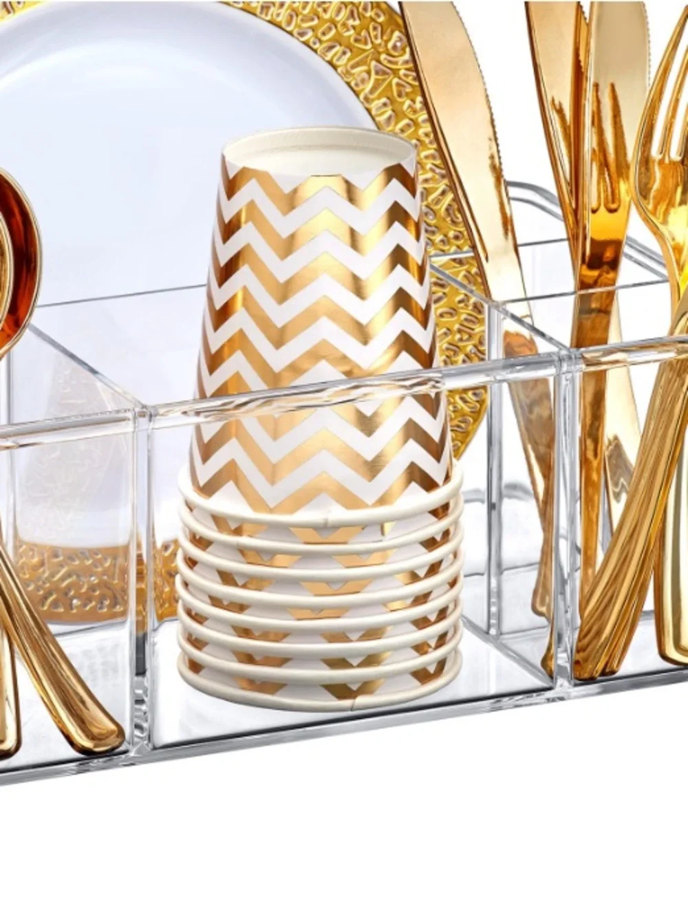 5-Compartment Plastic Flatware Organizer for Entertaining - CLEAR